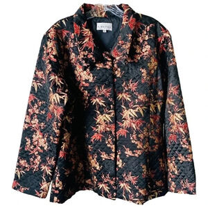 KAKTUS | Vintage Silk Quilted Embroidered Black Floral Jacket Size 2X (NWOT)